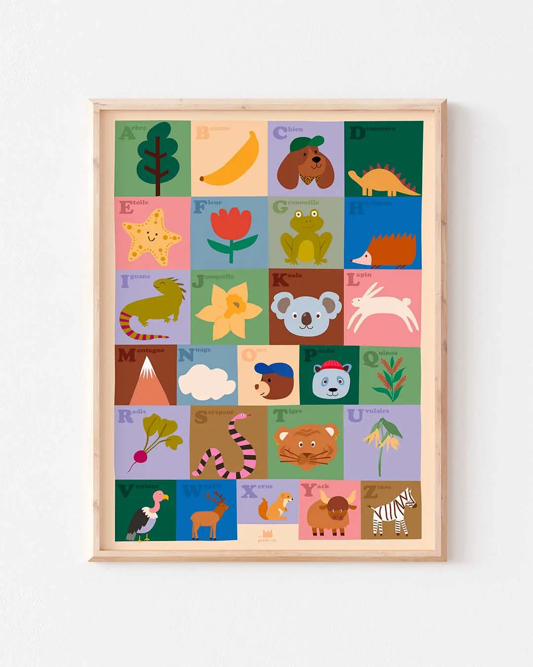 Affiche Abécédaire pour chambre d’enfant, illustration ludique et colorée pour apprendre l’alphabet.