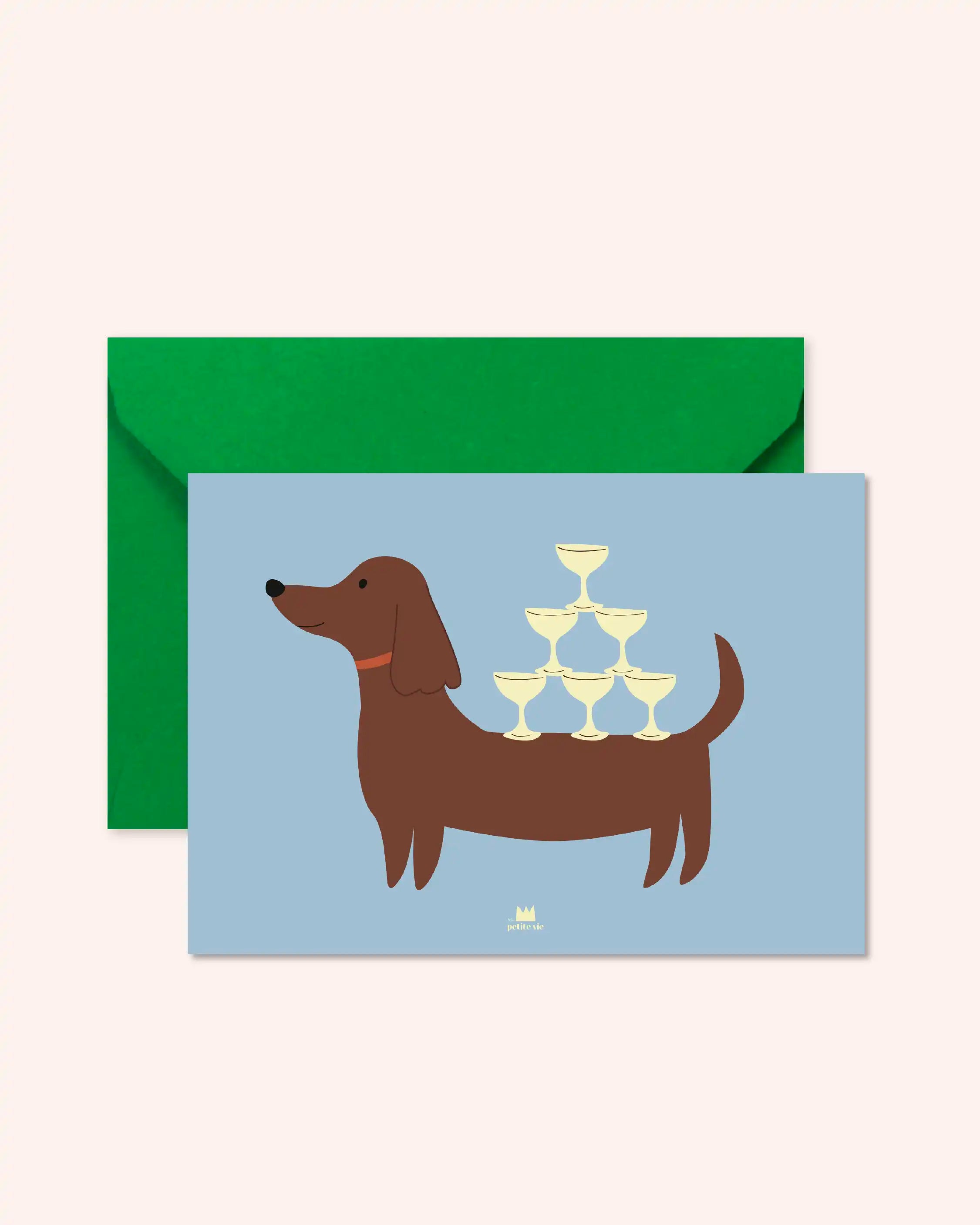 carte teckel qui porte des coupe de champagne
