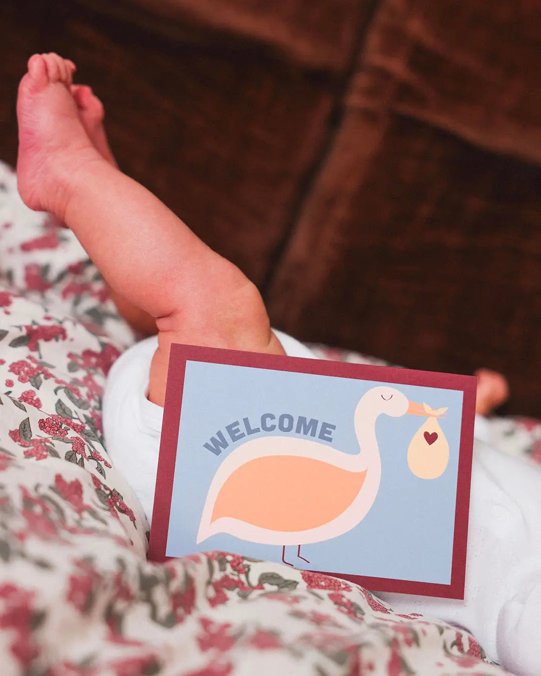 Carte Welcome Baby Cigogne