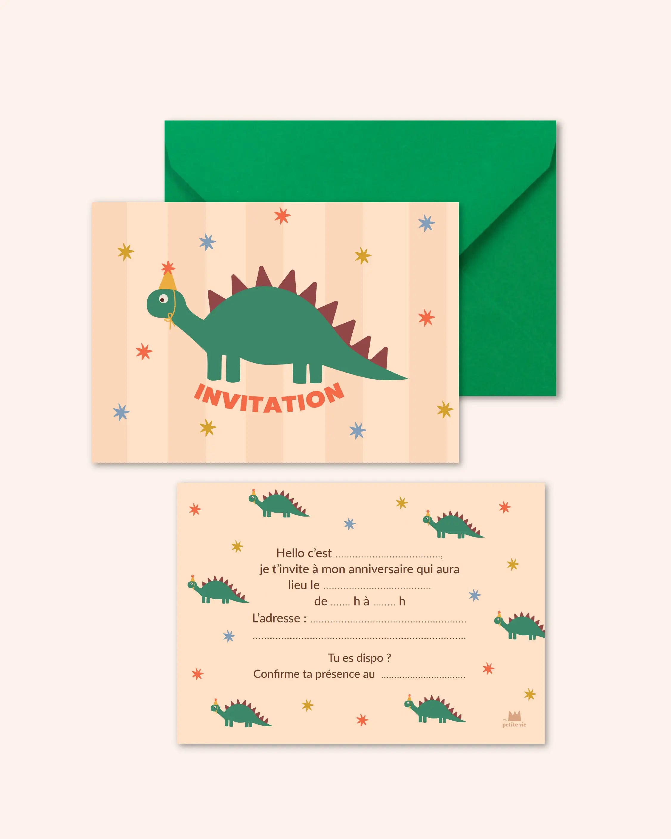 Lot de 6 cartons d'invitations anniversaires enfants - Dinosaure