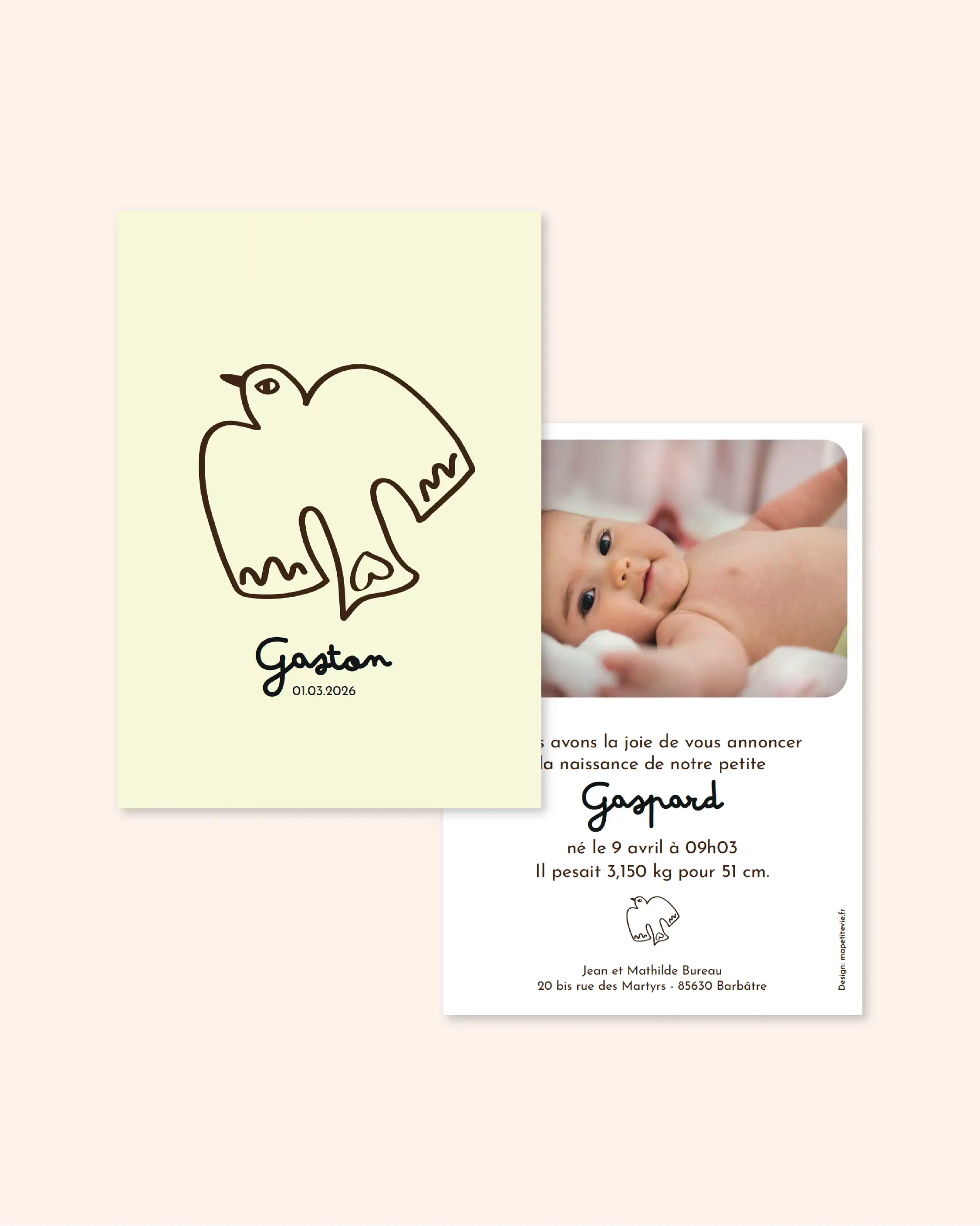 Faire-part de naissance avec une colombe pour une douce annonce