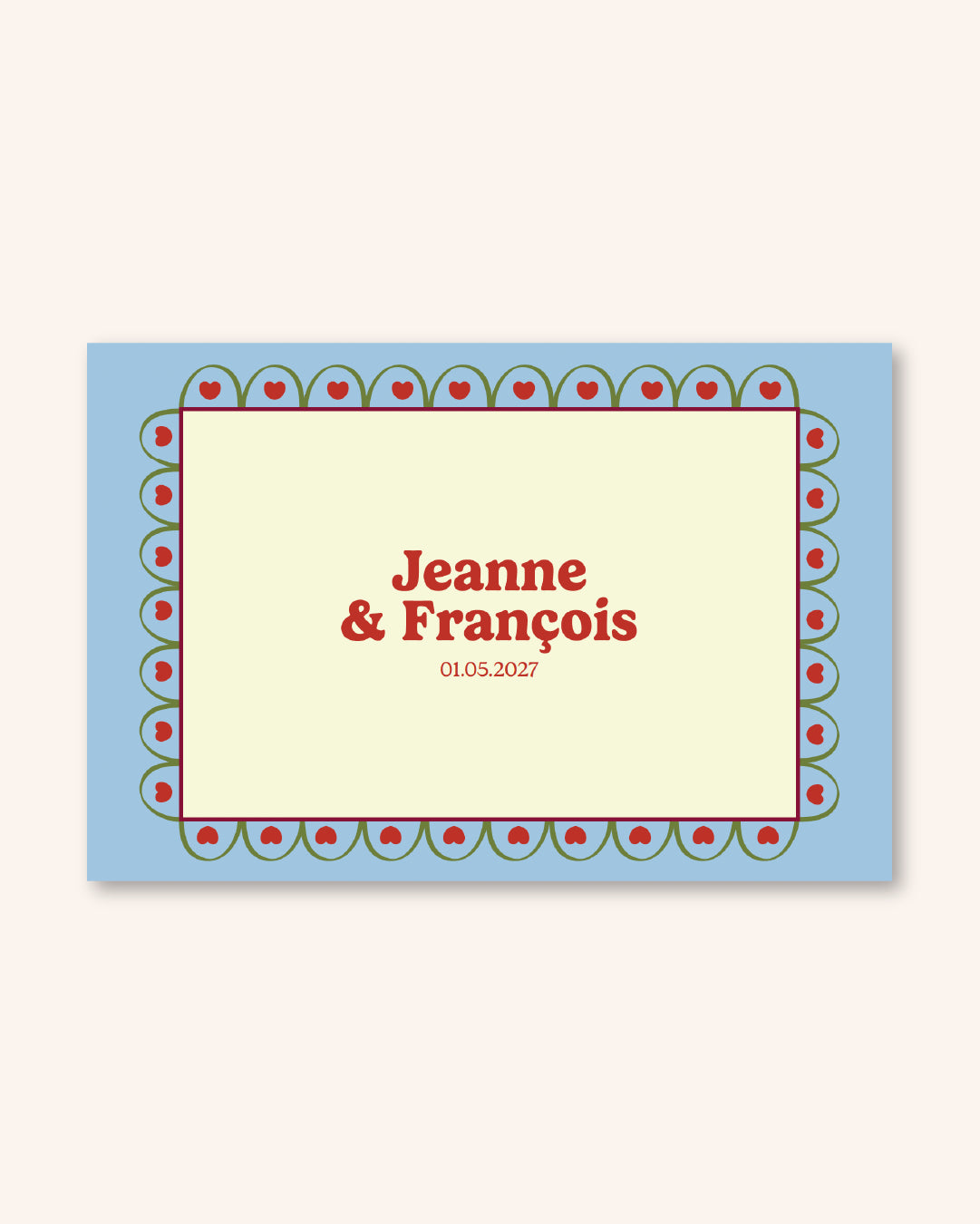 Faire part mariage, coeurs rouges et couleur pastel, mariage champêtre 