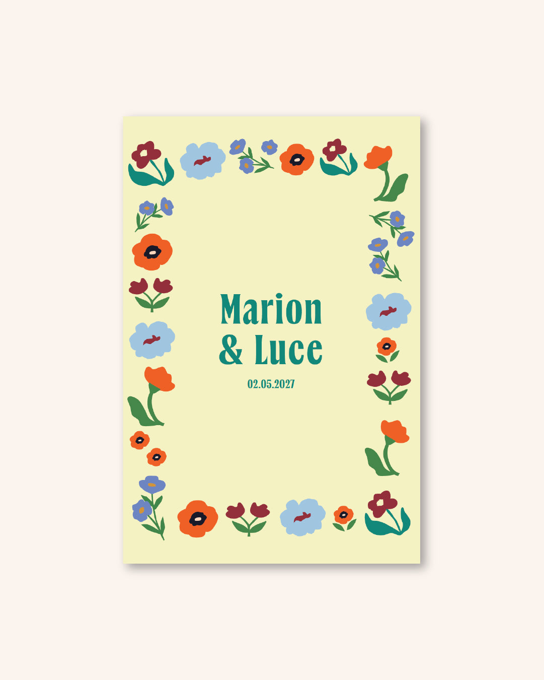 Faire part de mariage fleuri, illustrations fleurs colorées, annonce mariage