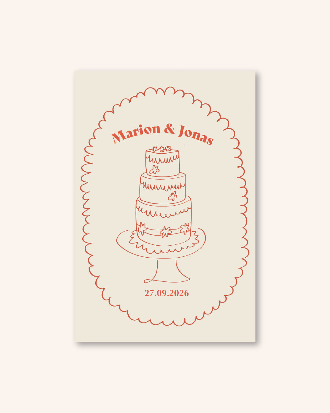 Gâteau mariage, illustration, faire part, annonce mariage, beige, champêtre 