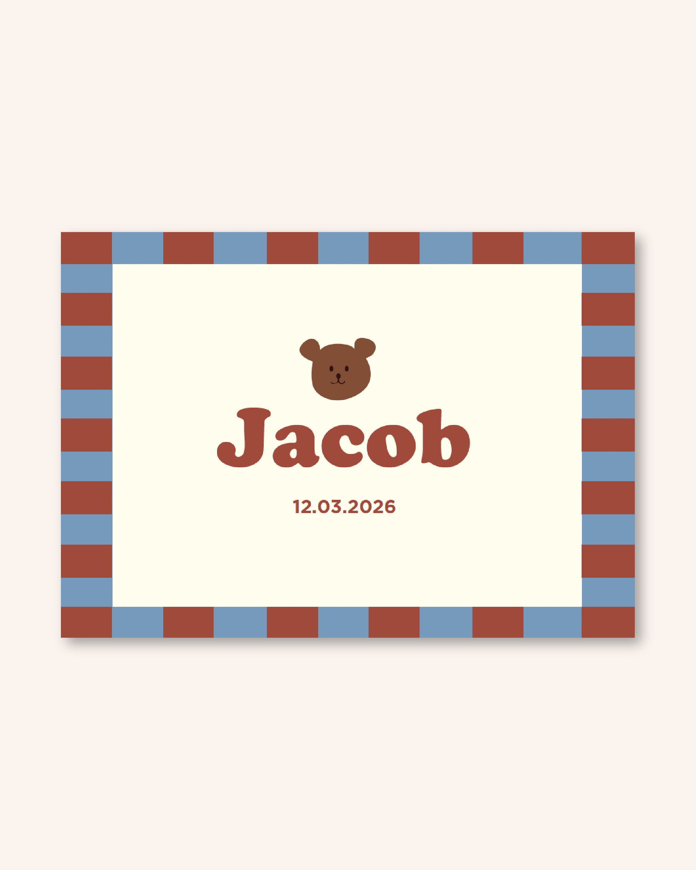Faire-part de naissance avec un ours et des carreaux colorés
