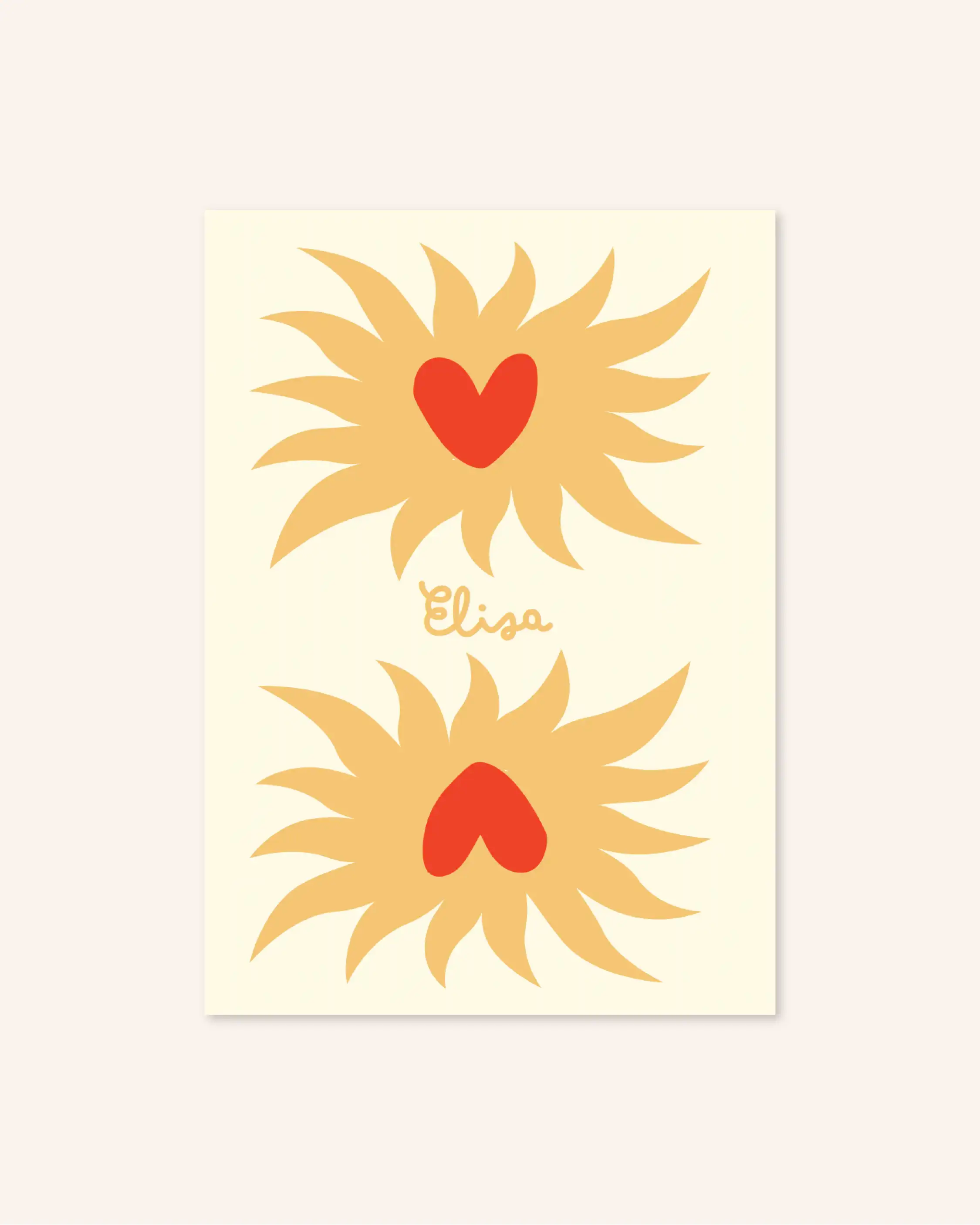 faire part de naissance avec des soleils et des coeurs pour naissance de bébé