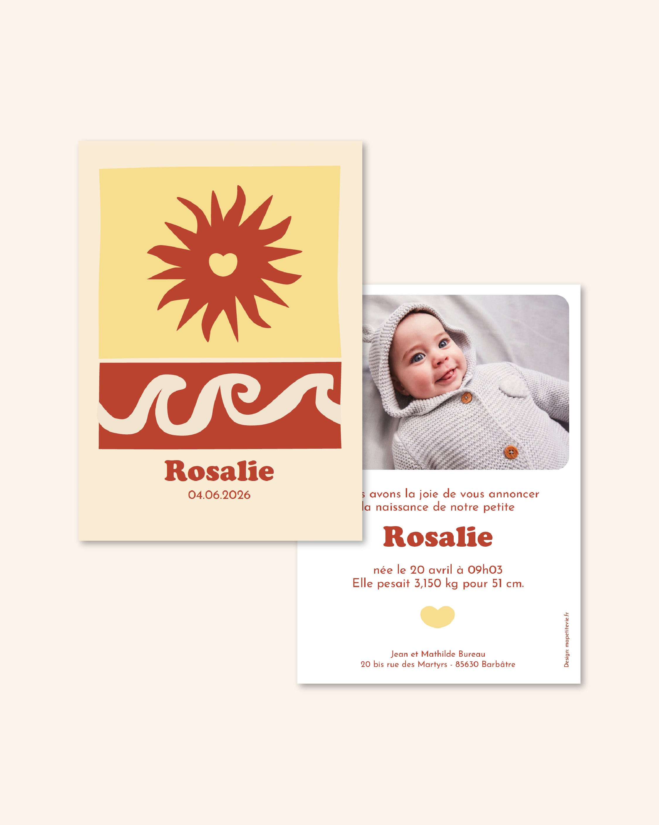 Faire-part de naissance solaire pour annoncer l'arrivée de bébé 