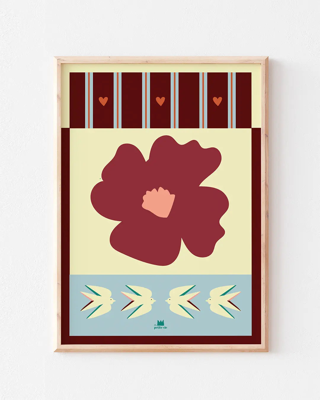 Grande affiche Boheme Ma petite vie, une fleur illustrée et des oiseaux poétiques. idéale salon. 