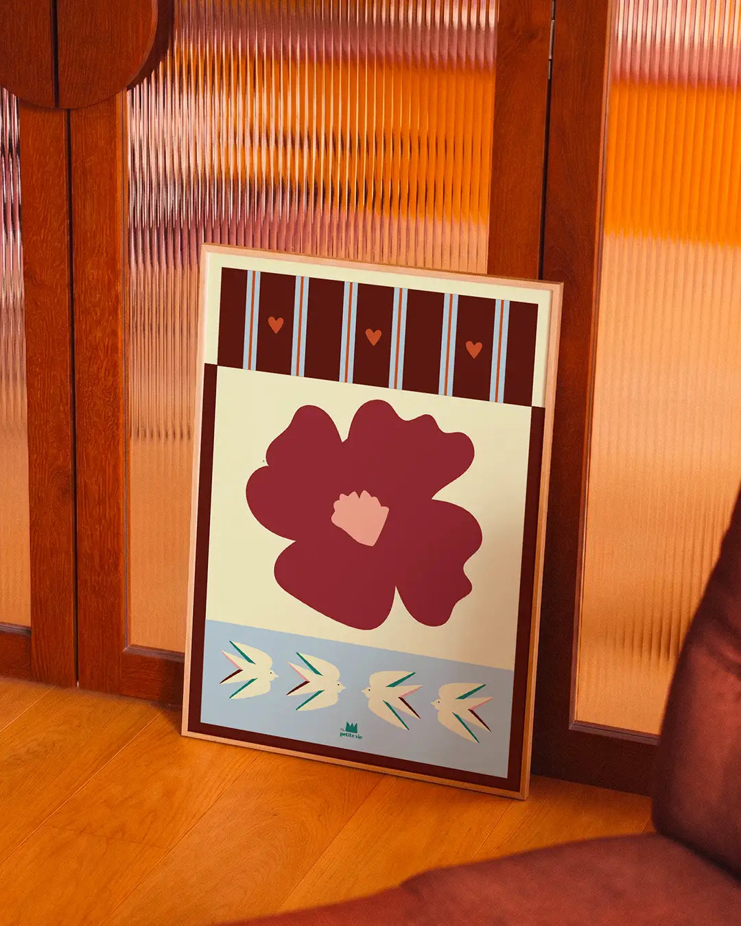 Grande affiche d'une fleur rouge et d'oiseaux pour la déco de son salon. 