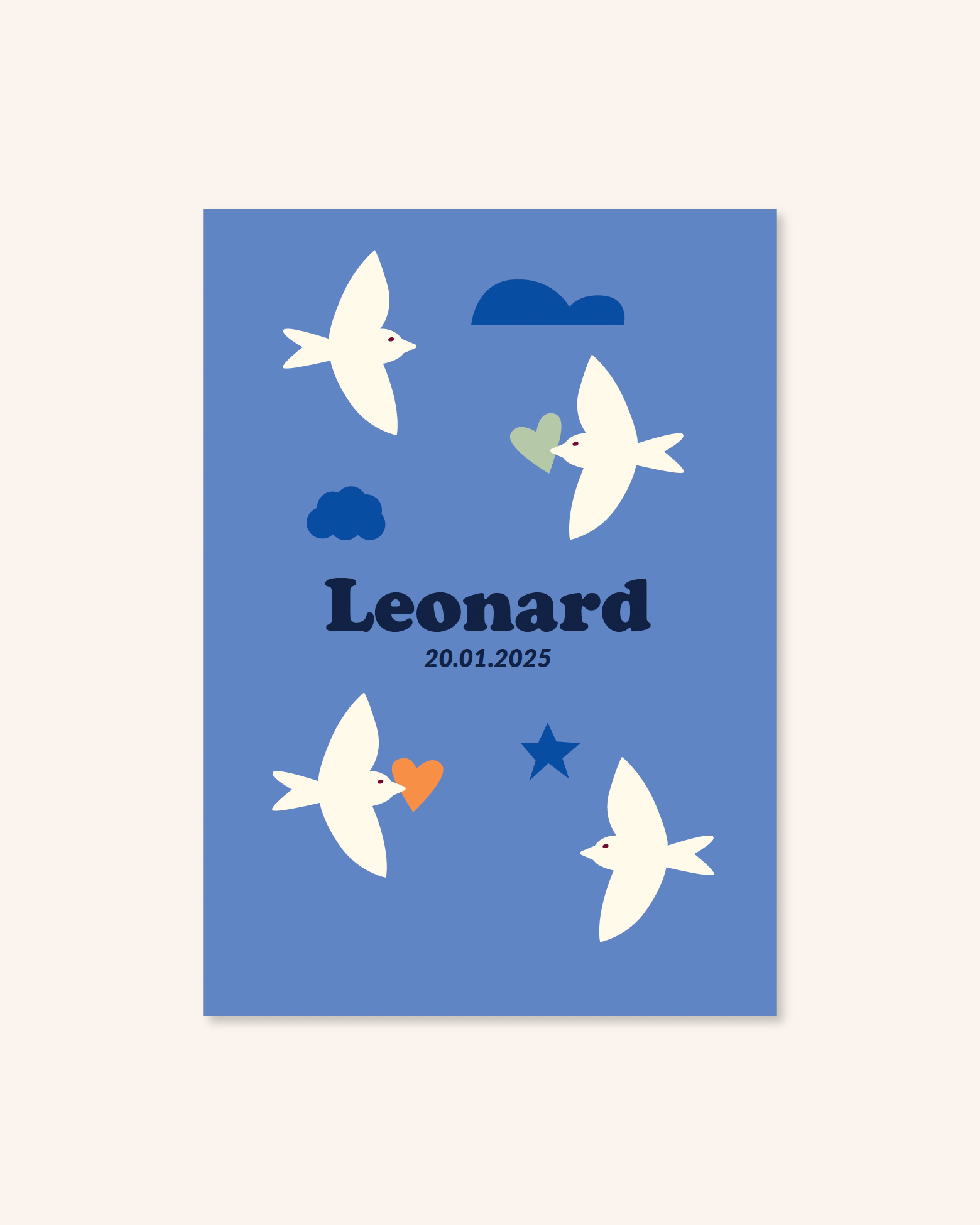 Faire-part de naissance oiseaux bleus pour annoncer naissance bébé. 