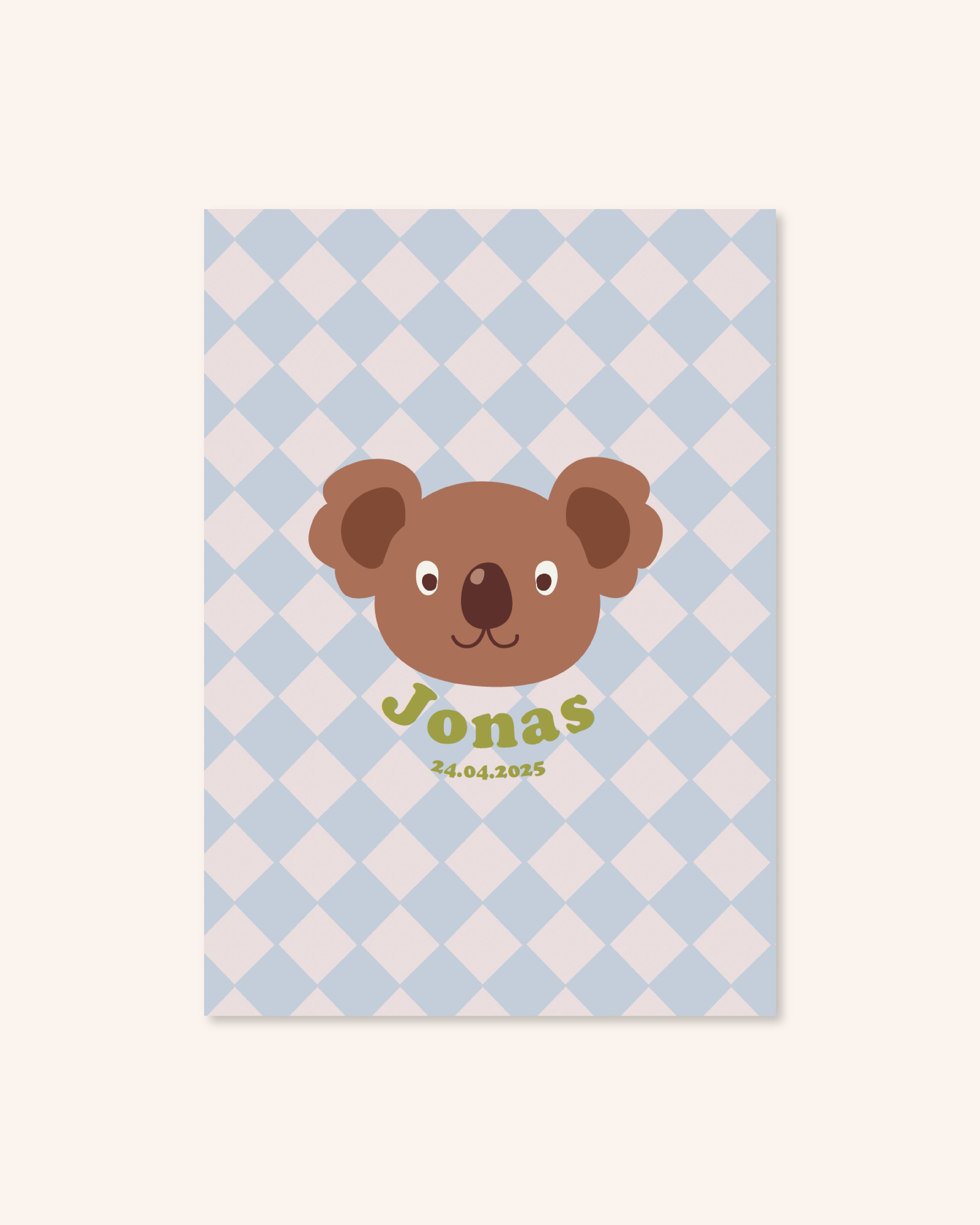 Faire-part de naissance koala avec motif pour annoncer naissance bébé. 