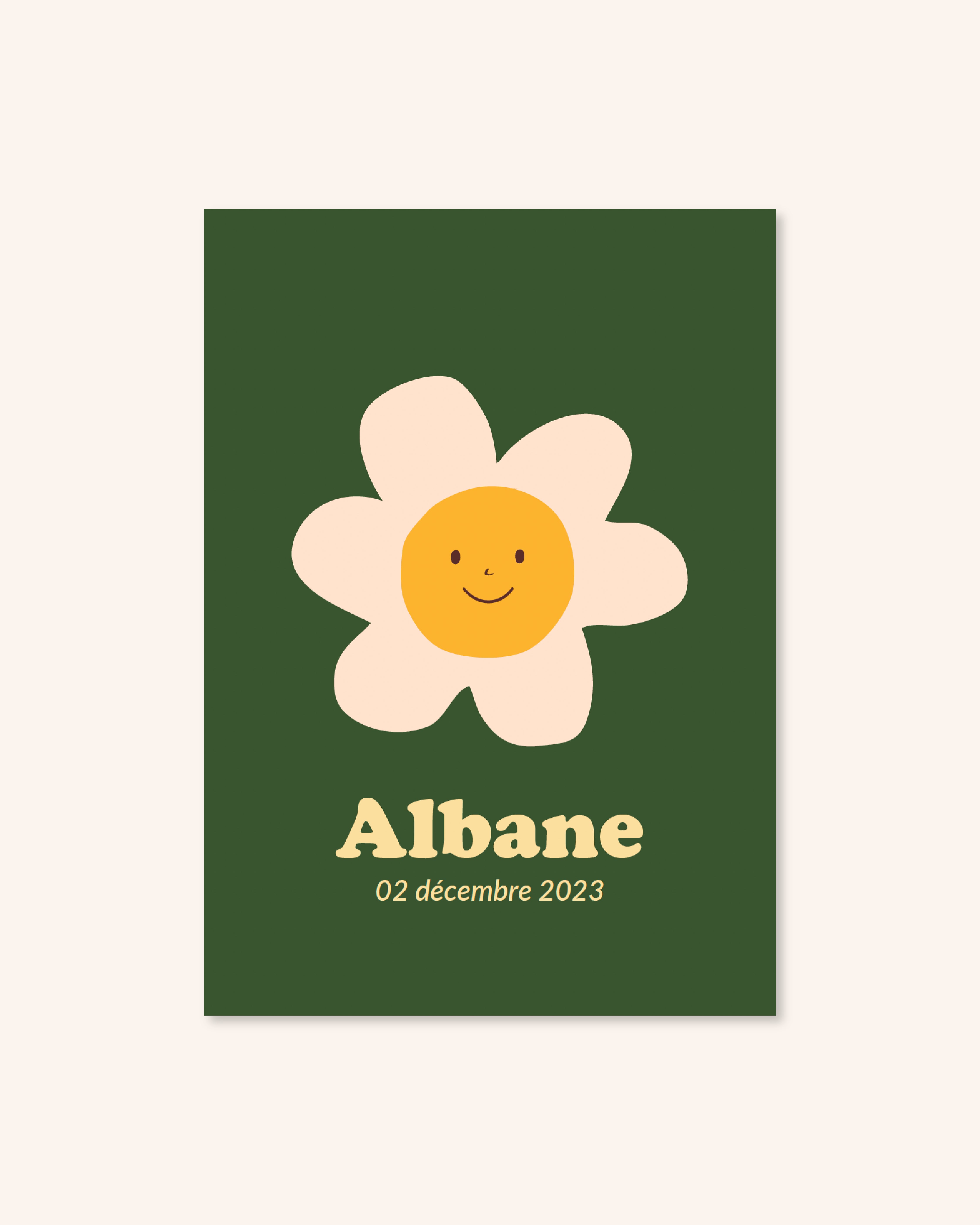 Faire-part de naissance avec prénom de bébé et jolie Pâquerette 