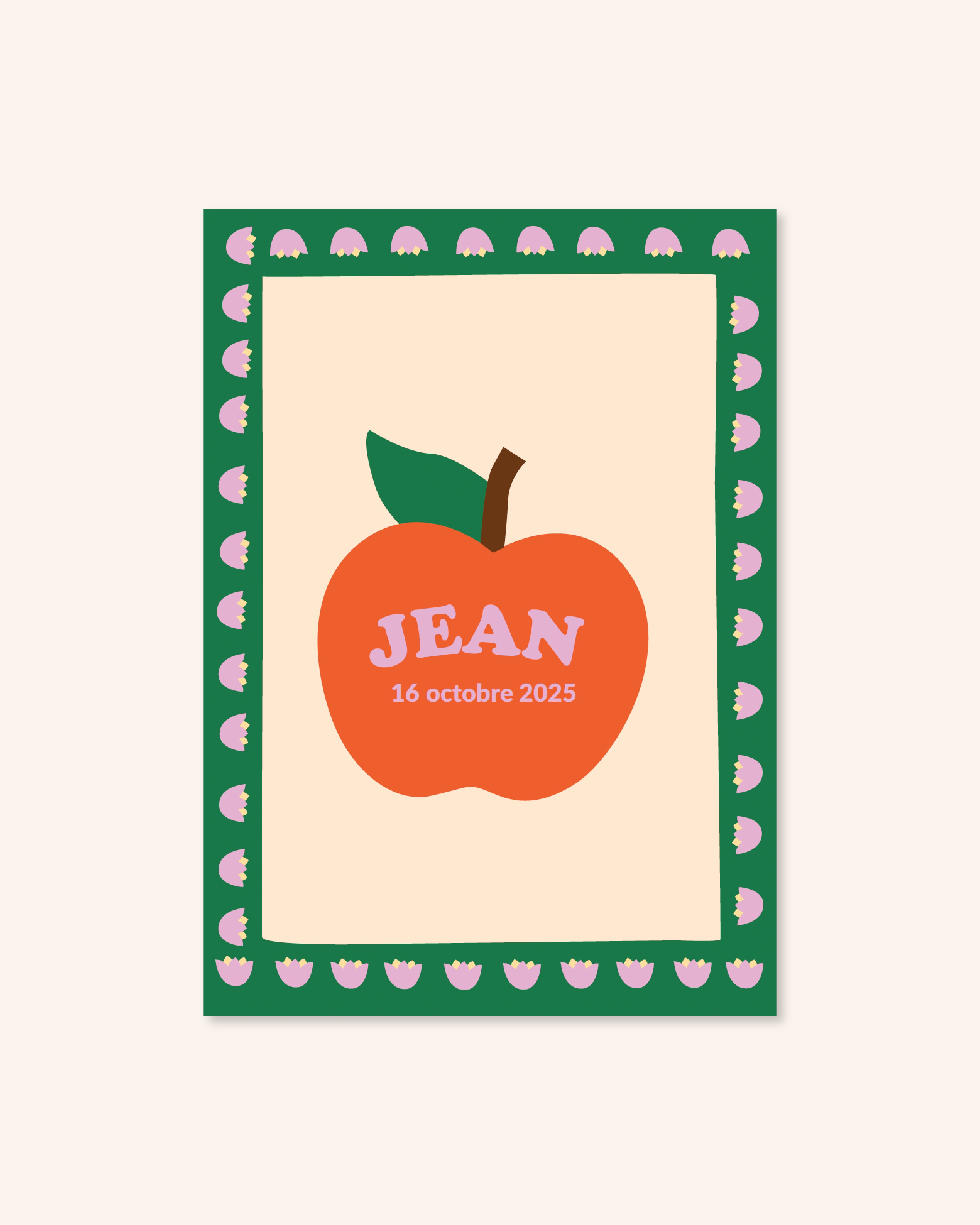 Annoncez la naissance de bébé avec le faire-part pomme rouge et jolies fleurs