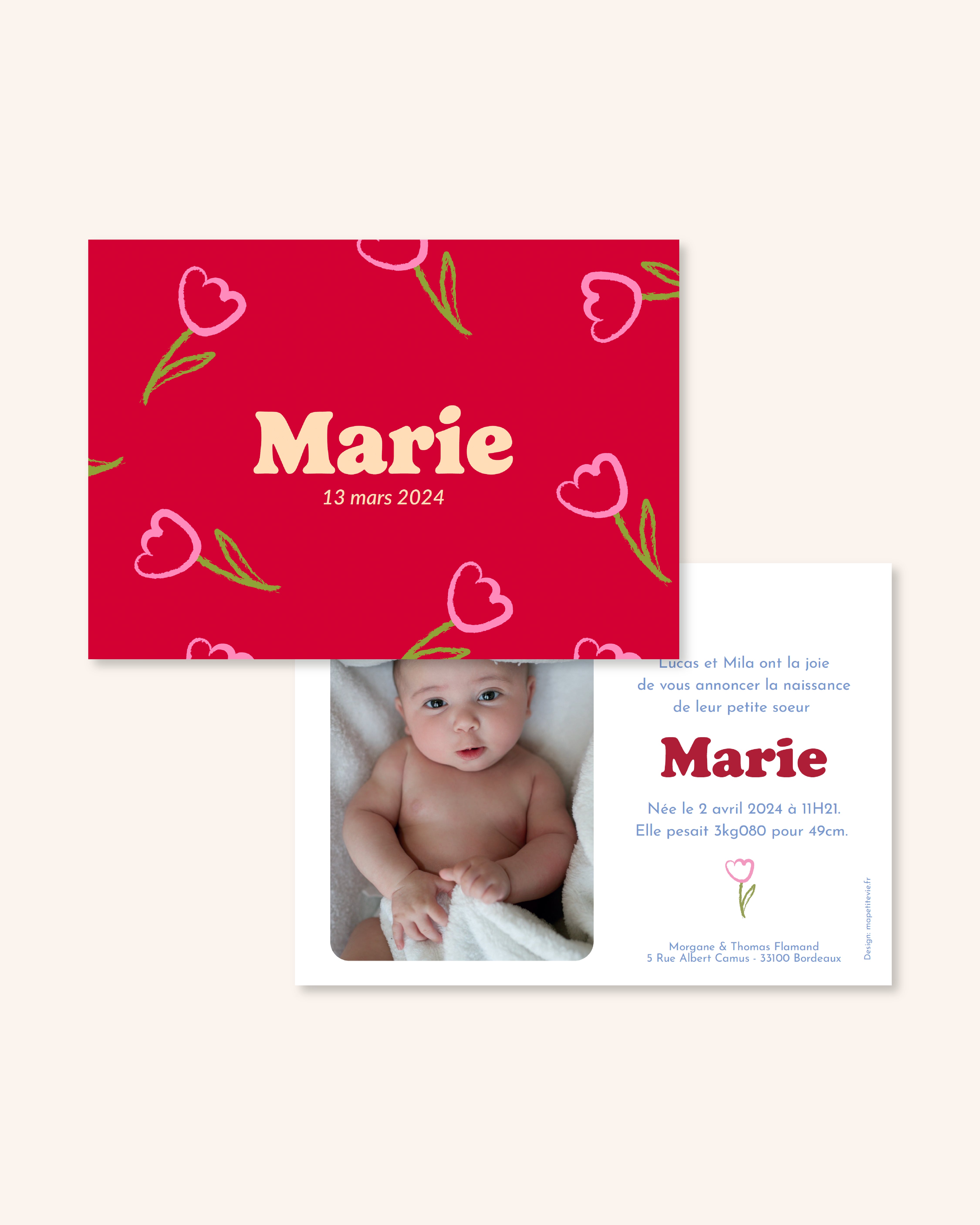 Faire-part de naissance enfant amour pour annoncer naissance bébé.