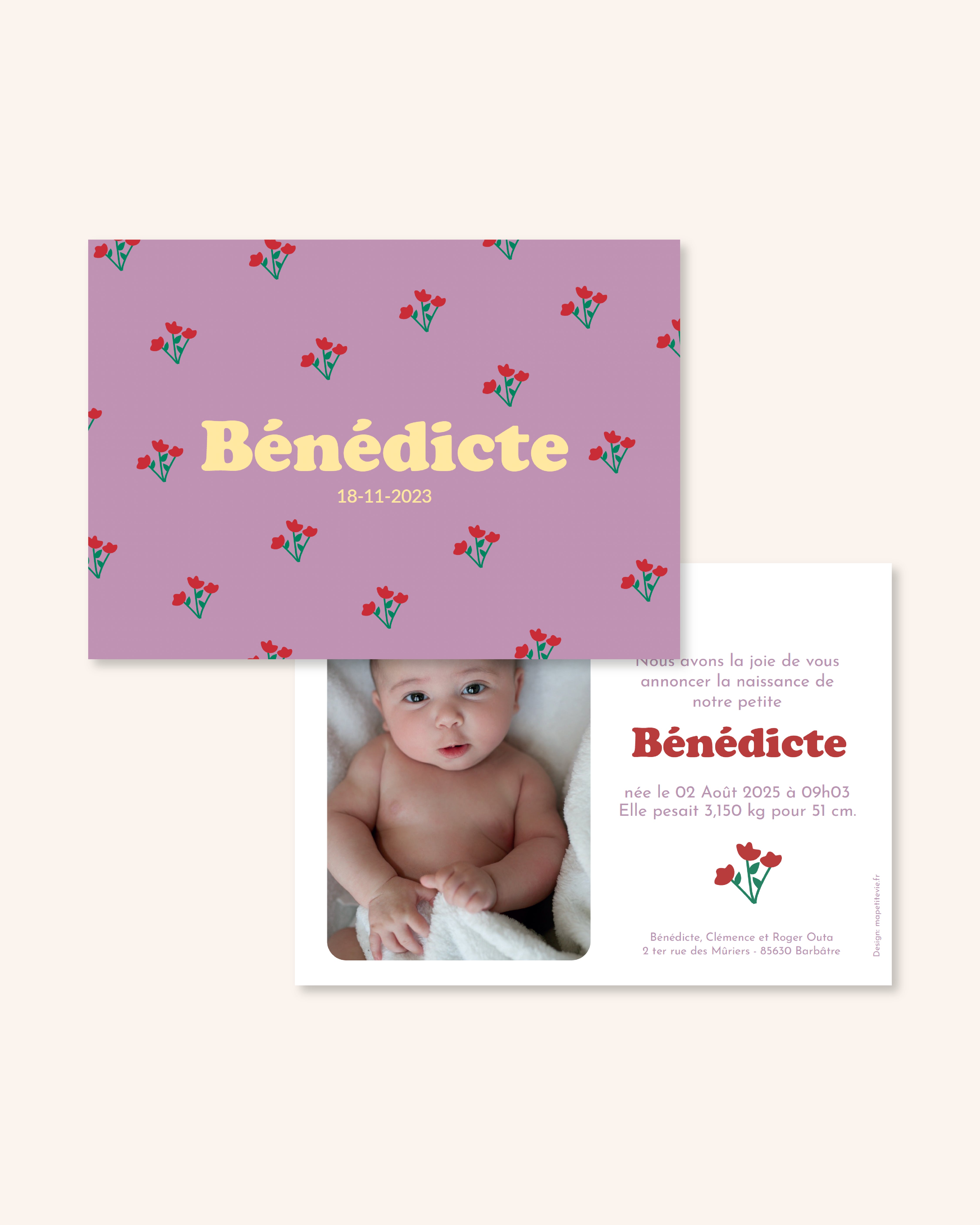 Faire-part de naissance bébé avec des teckels pour annoncer la naissance de bébé.