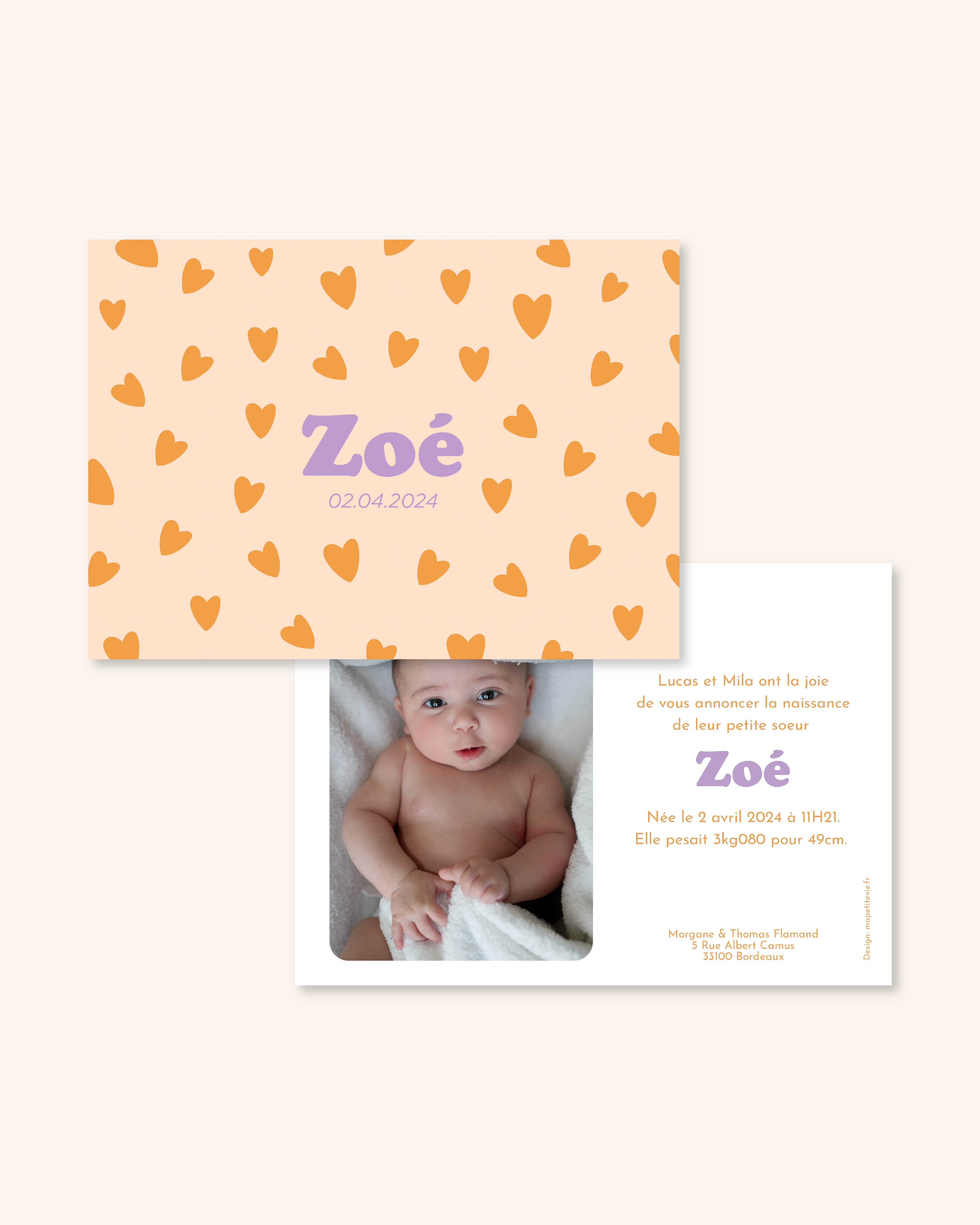 Faire-part de naissance bébé avec des teckels pour annoncer la naissance de bébé. 