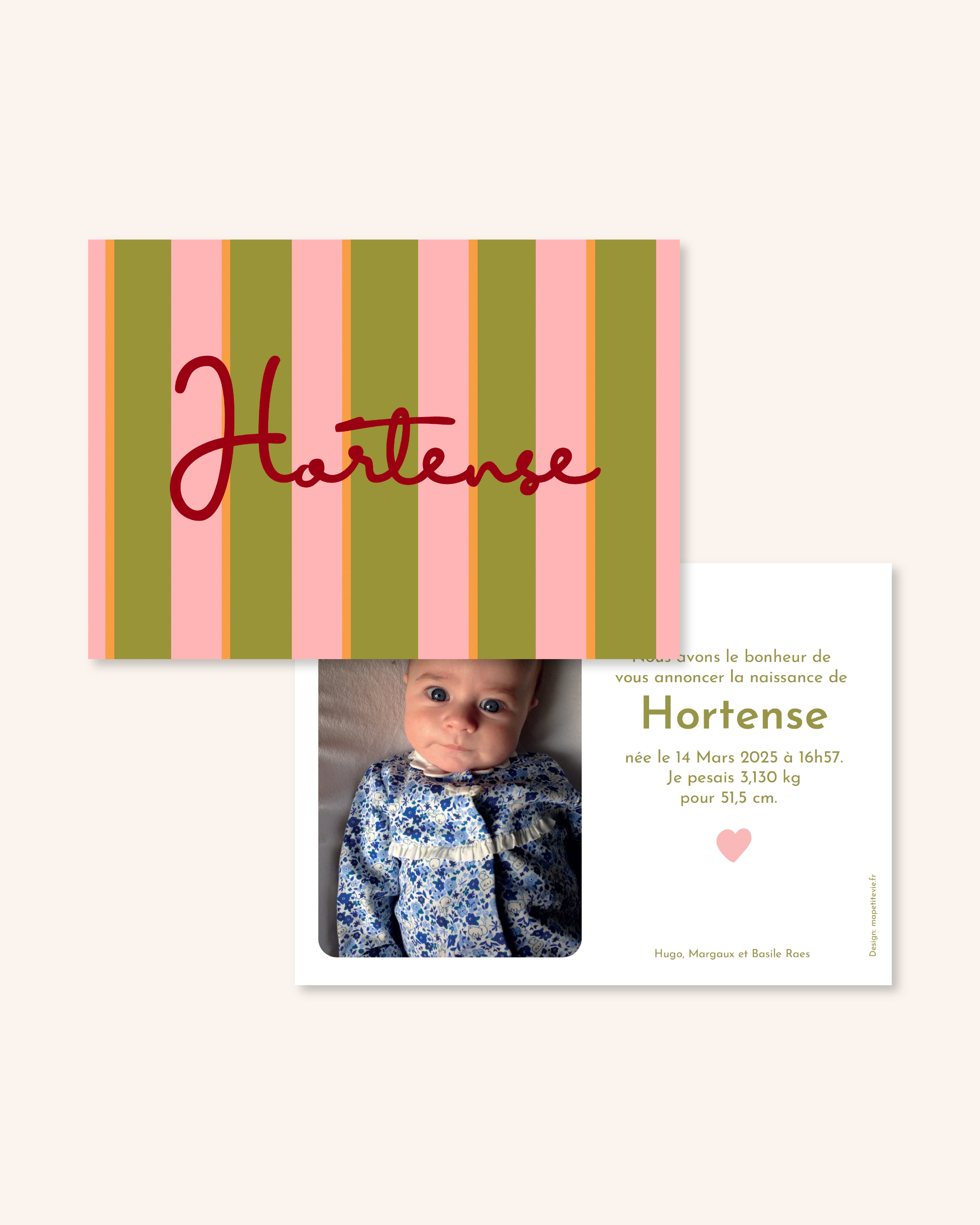 Découvrez notre modèle “Calligraphie” et ses rayures roses et vertes 