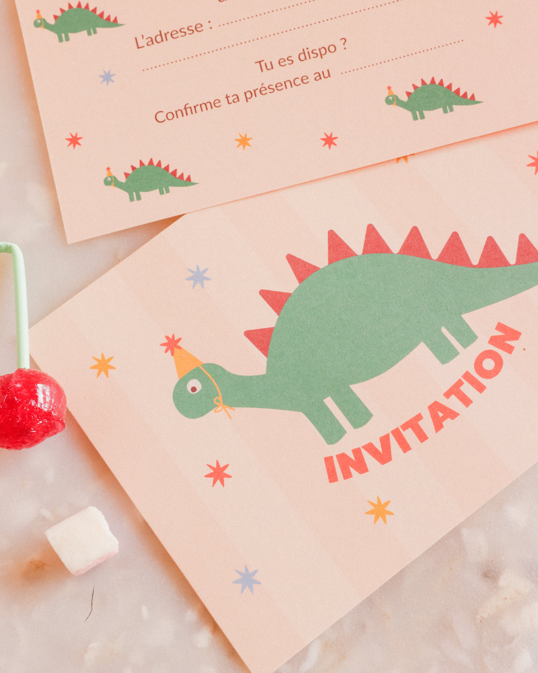 Set of 6 children's birthday invitation cards - Dinosaur