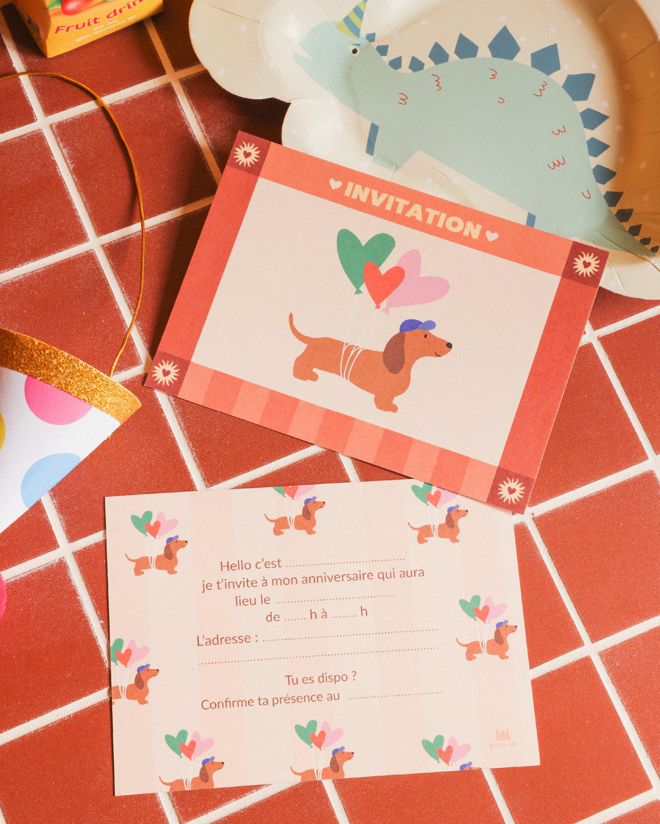 Lot de 6 cartons d'invitations anniversaires enfants - Chien